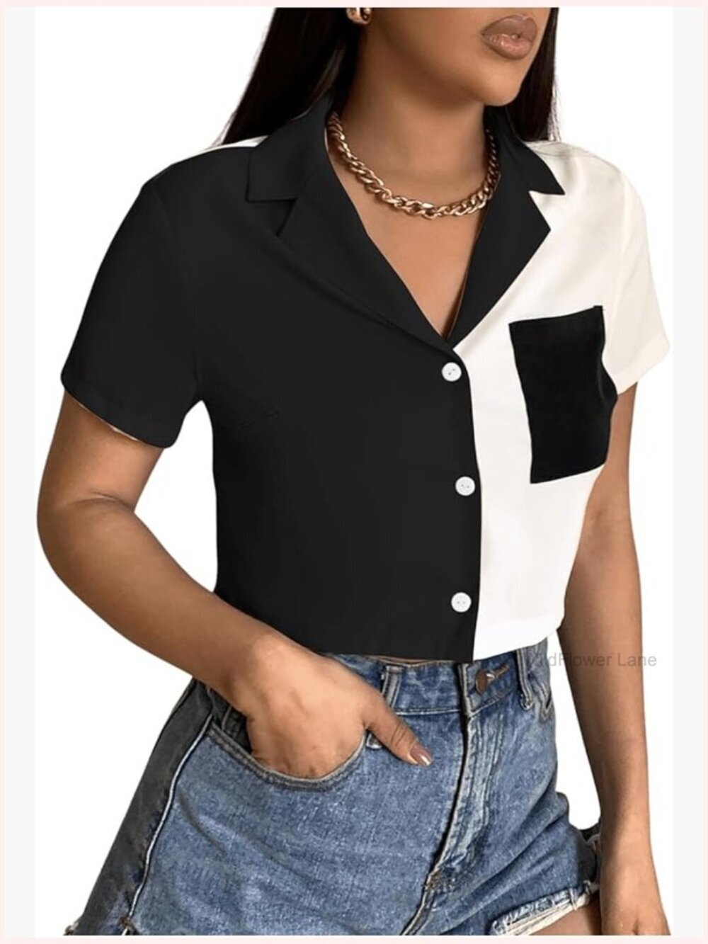 Short Sleeve Button Down Blouse Cropped Shirt Women's